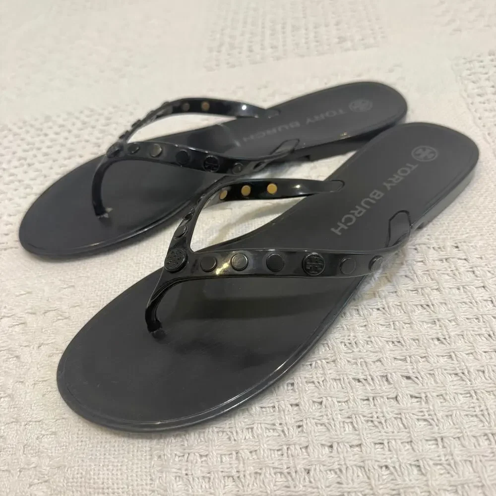 Tory Burch 10 logo studded jelly sandal flip flops 3626